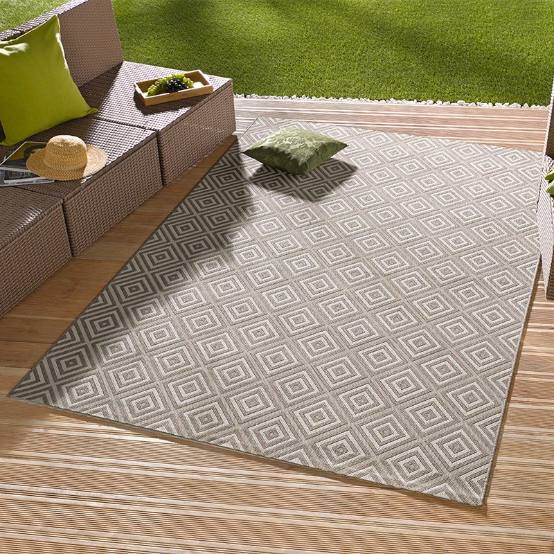 In & Outdoorteppich Karo Grau 102471 Teppiche Flachgewebe Teppiche