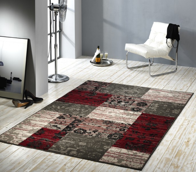 wohnzimmer rot grau:Velours Design Teppich Planta Patchwork rot / grau Teppiche Kurzflor wohnzimmer rot grau:Velours Design Teppich Planta Patchwork rot / grau Teppiche Kurzflor