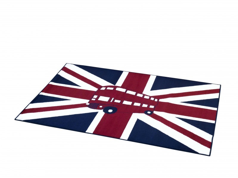Design Velours Teppich Union Jack Bus rot blau creme Design Velours Teppich Union Jack Bus rot blau creme